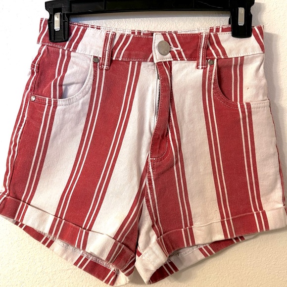 Cotton On Red and White Striped High Waist Shorts - Picture 1 of 3